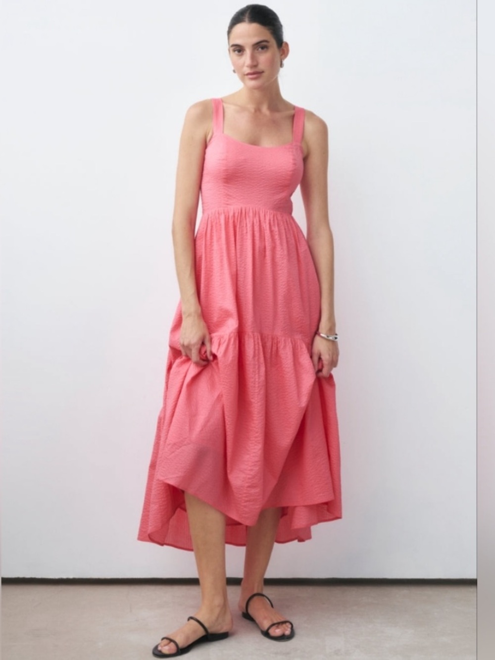 AYR The Magic Moment Dress Coral Pink Japanese Cotton Midi Dress Size Large